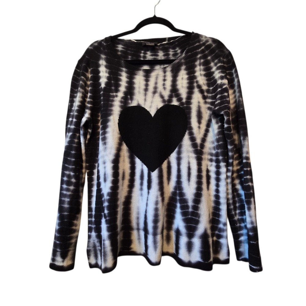 Pure Amici 100% Cashmere Sweater Womens LG‎ Black Heart Tie Dye Soft Lightweight